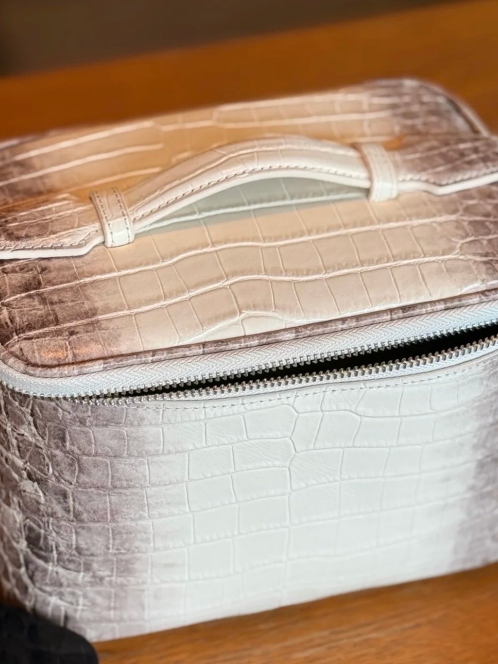 Crocodile-Embossed White Travel Case
